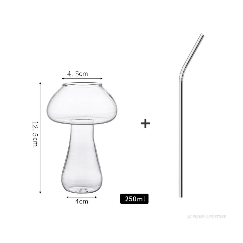 Mushroom Cocktail Glass with Straw - Clear Creative Drinkware for Cocktails, Beer & Iced Coffee