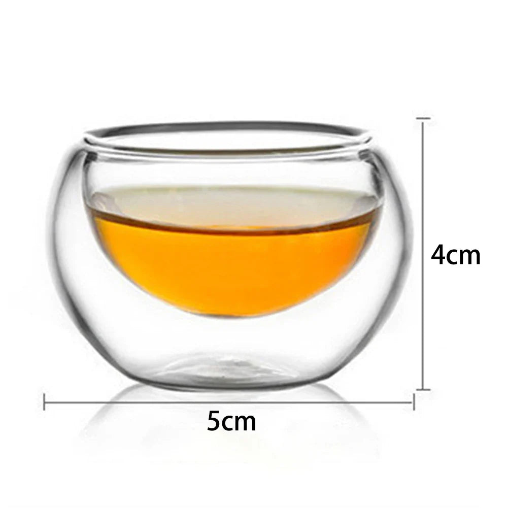 50 ml (1.7 fl oz) Double Wall Glass Tea & Coffee Cups - 6-Piece Heat-Resistant Handle Borosilicate Mug Set