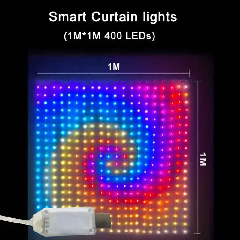 400LED Smart Curtain Lights Bluetooth App RGB Fairy String Lights USB Music Sync for Window Bedroom IP65 Waterproof