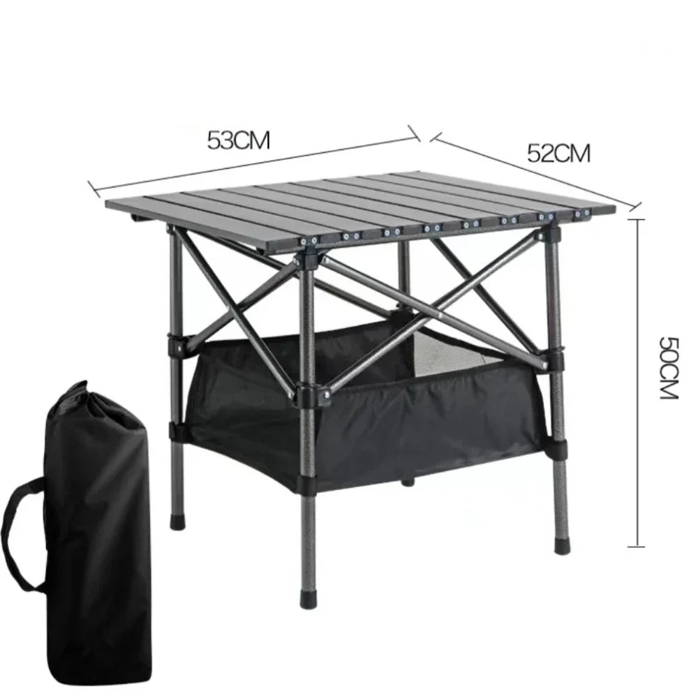 Portable Folding Camping Table with Net Bag, Long Outdoor Picnic Table 95cm/120cm (37.4 in/47.2 in), Black