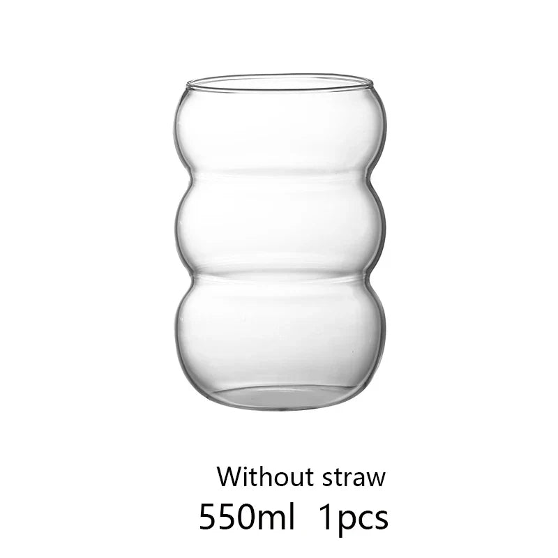 Transparent Glass Tumbler with Straw — 12 fl oz (350 ml) & 18.6 fl oz (550 ml) Cold Coffee, Juice & Cocktail Glass