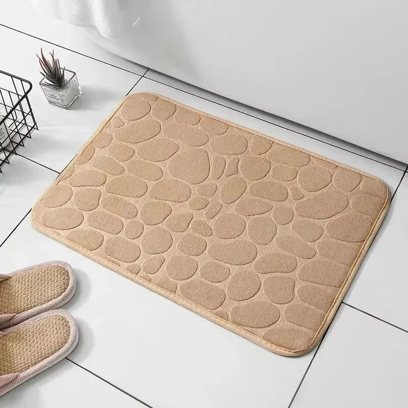 Memory Foam Embossed Velvet Bath Rug – Non-Slip Cobblestone Floor Mat for Bathroom & Living Room (1-Pack)