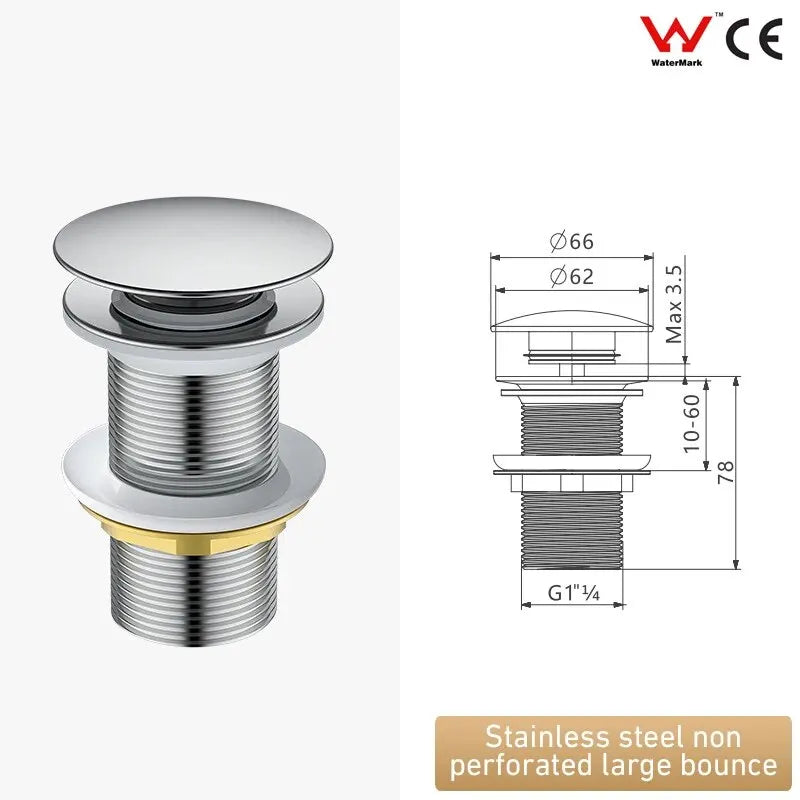 Spring-Loaded Push-Down Pop-Up Bathroom Sink Drain - Stainless Steel Chrome Mushroom-Head Stopper
