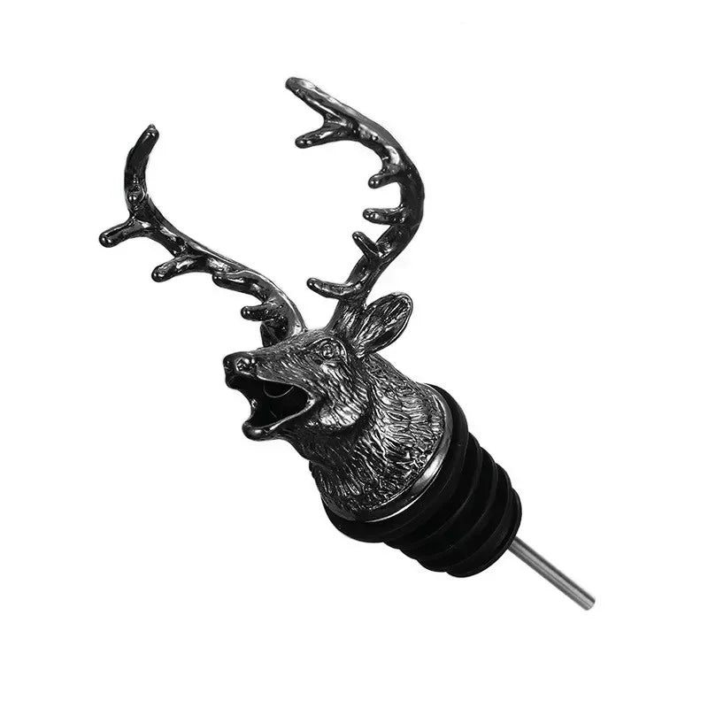 Deer Head Wine Pourer & Stopper - Stainless Steel Bottle Pour Spout for Wine & Champagne, Bar Accessory (Silver/Gold)