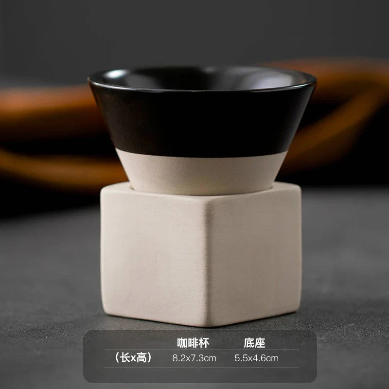 Retro Japanese Triangular Cone Ceramic Tea and Coffee Mug Pottery Porcelain Latte Cup for Home and Office