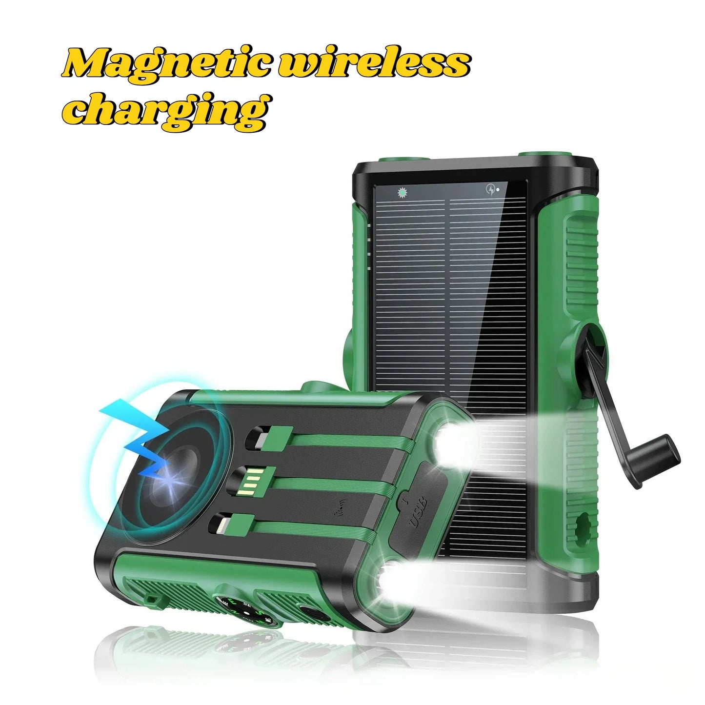 20,000mAh Solar Power Bank 22.5W Magnetic Wireless Charging Portable Power Bank with Built-in Cables & Flashlight — USB-C/Lightning Outputs, Camping External Battery