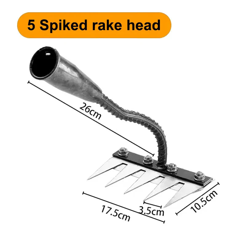 5/6/7/8-Tooth Iron Garden Rake Hoe Weeding & Soil Loosening Tool with Metal Handle