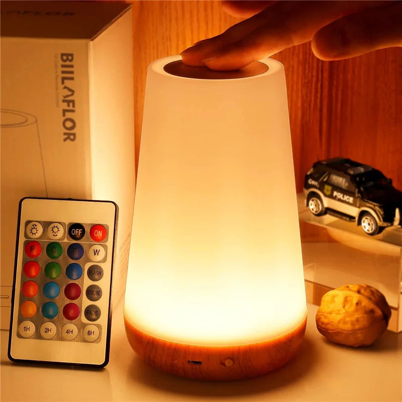LED 13-Color RGB Rechargeable Night Light Remote & Touch Control USB Dimmable Portable Bedside Table Lamp