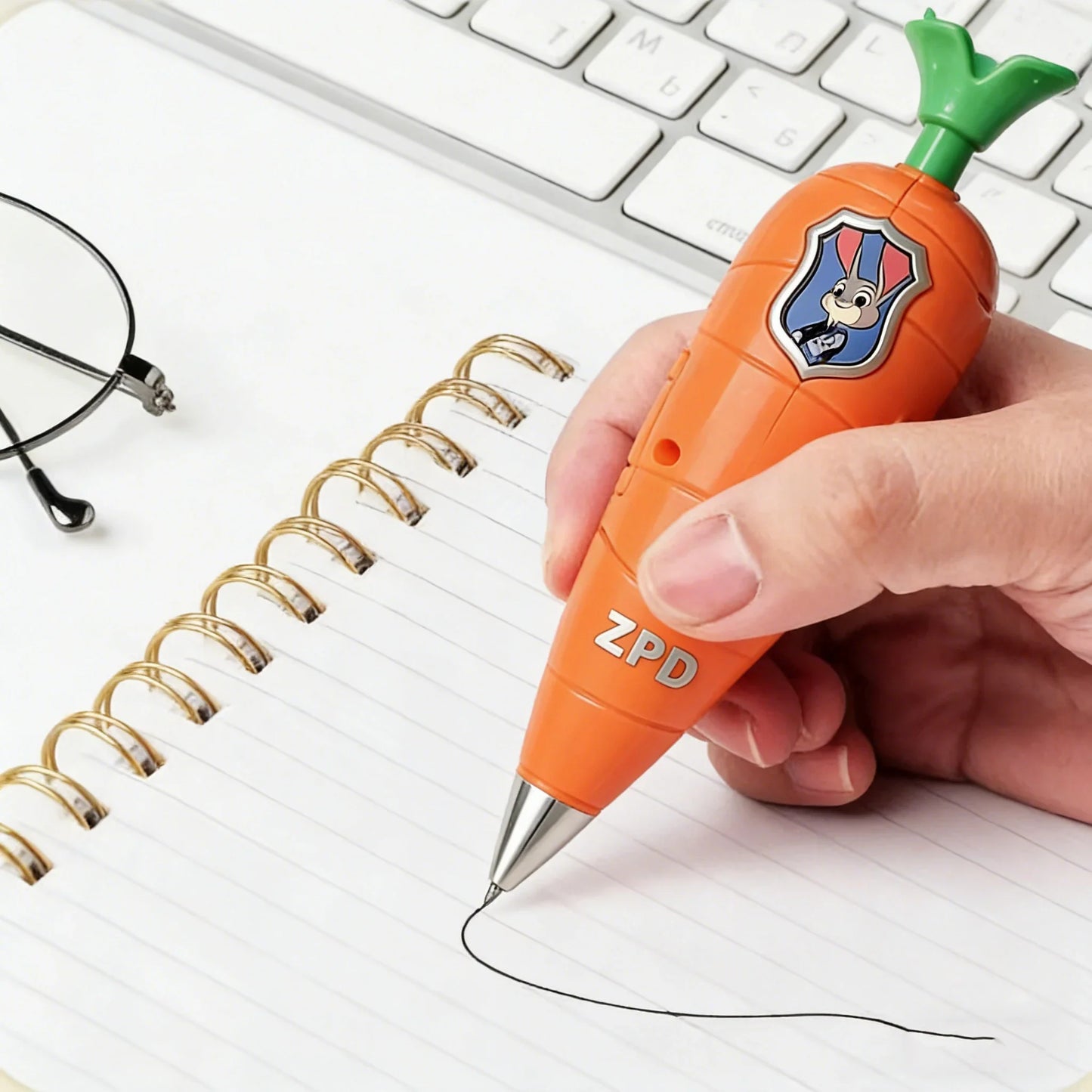 Carrot Mini Recorder 2-in-1 Gel Pen for Kids, Bunny & Fox Character Style, 60s Mini Flute Stationery
