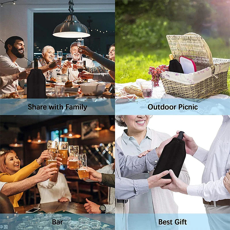 Gel Wine Cooler Sleeve Insulated Bottle Chiller for Wine, Champagne & Beer, Portable Picnic and Bar Ice Pack Sleeve