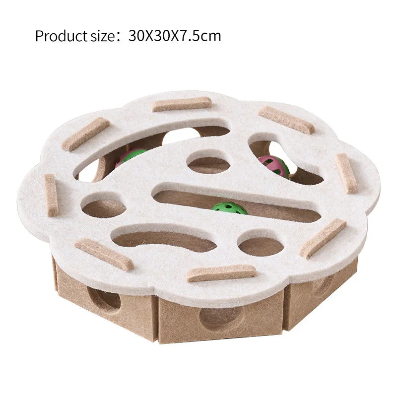 Interactive Felt Cat Puzzle Toy Box with Maze Tunnel and Bell Ball – Indoor Cat Entertainment