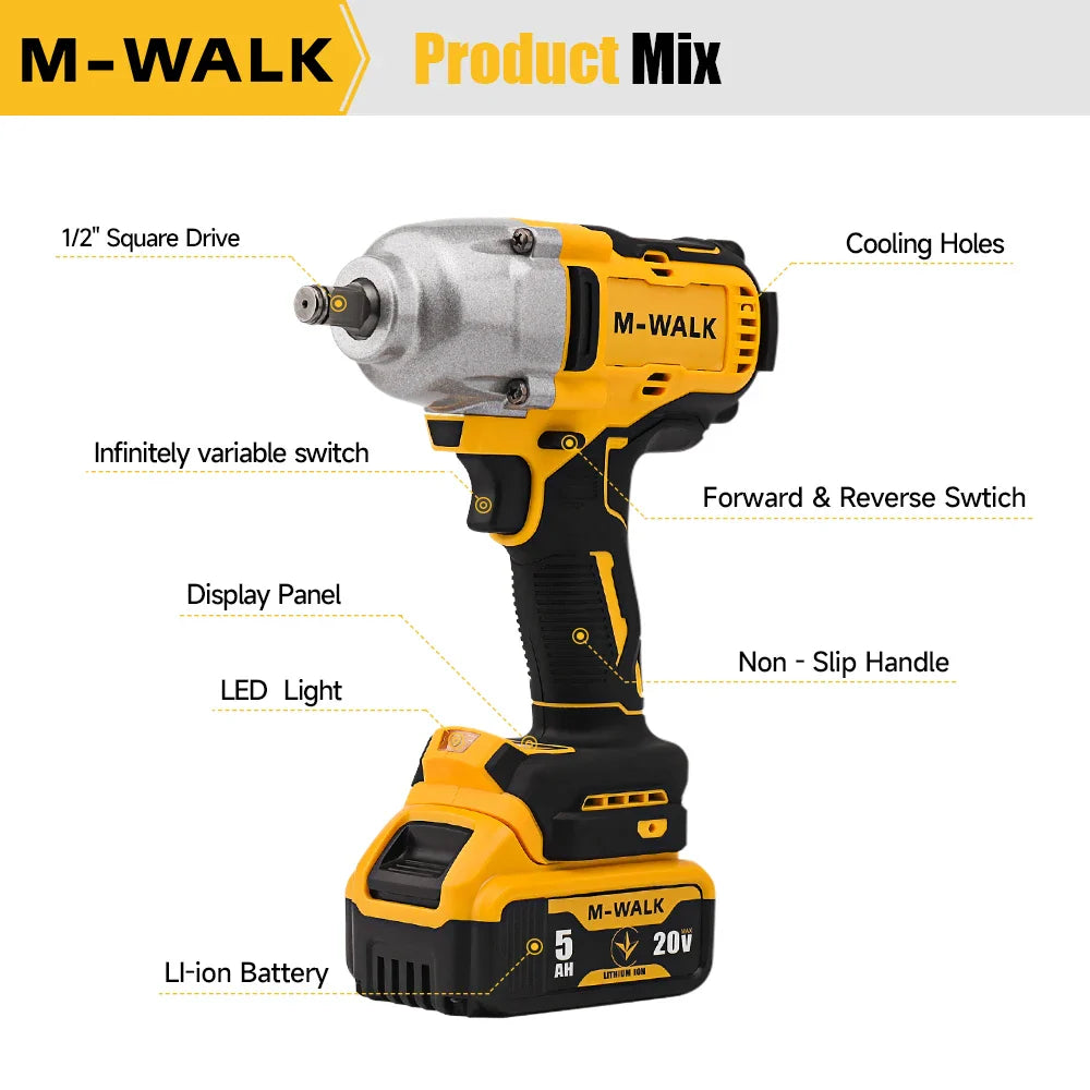 812 N·m Brushless Cordless 1/2-Inch (12.7 mm) Impact Wrench — Compatible with 20V Slide-Style Battery