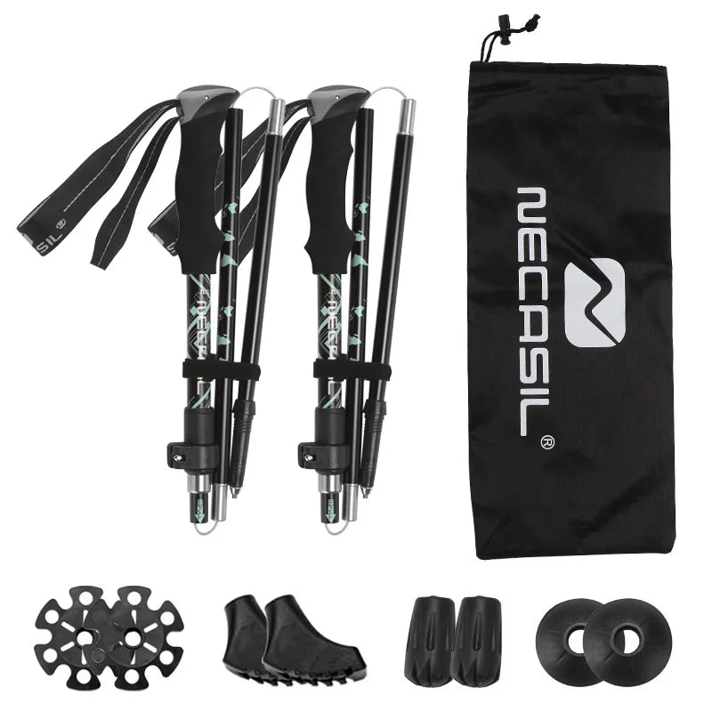 2-Pack Ultralight Foldable Telescopic Trekking Poles, Adjustable 32–125 cm (12.6–49.2 in) for Hiking & Nordic Walking