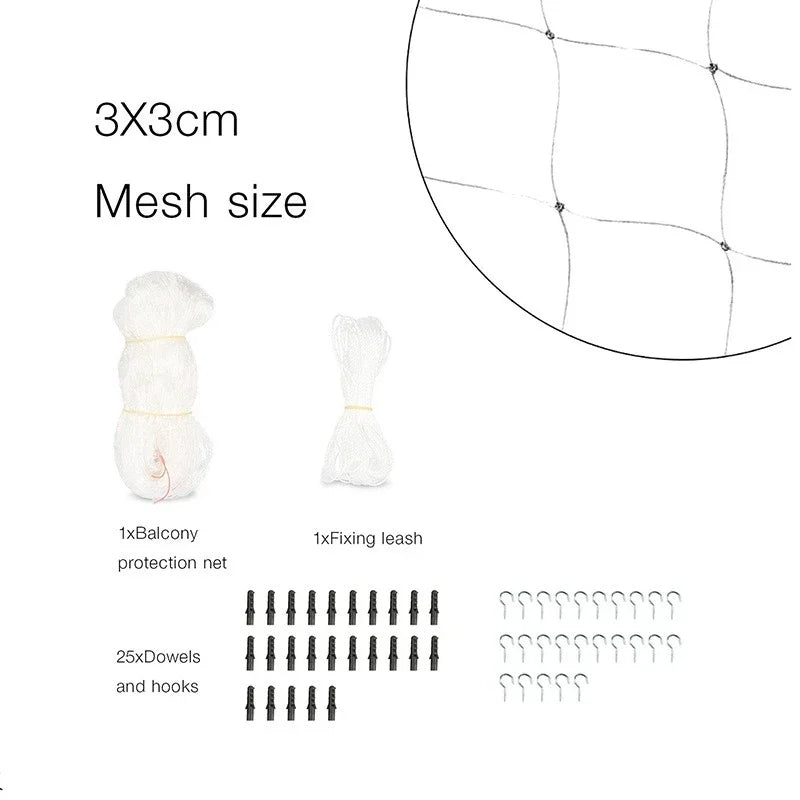 Balcony and Window Pet Safety Net – Transparent Nylon Mesh with Steel Wire Grid – Cat and Small Dog Fall Prevention