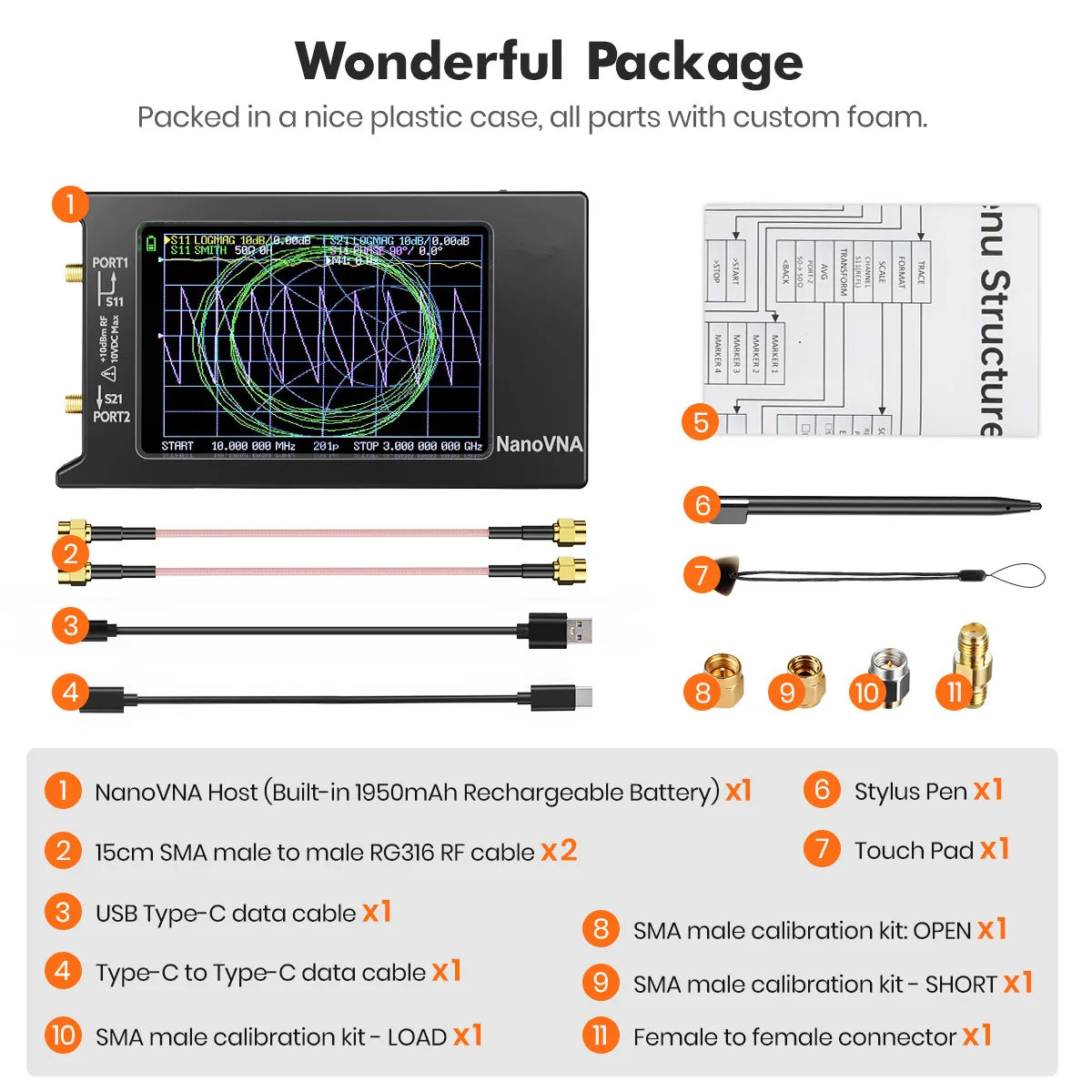 Handheld Vector Network Analyzer 4 in (10.0 cm) 10 kHz–1.5 GHz Antenna Analyzer with SD Card Slot