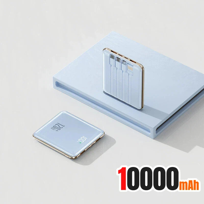 500,000 mAh Mini Power Bank Built-in 4 Cables 120W Fast Charging Portable External Battery for Android & iOS