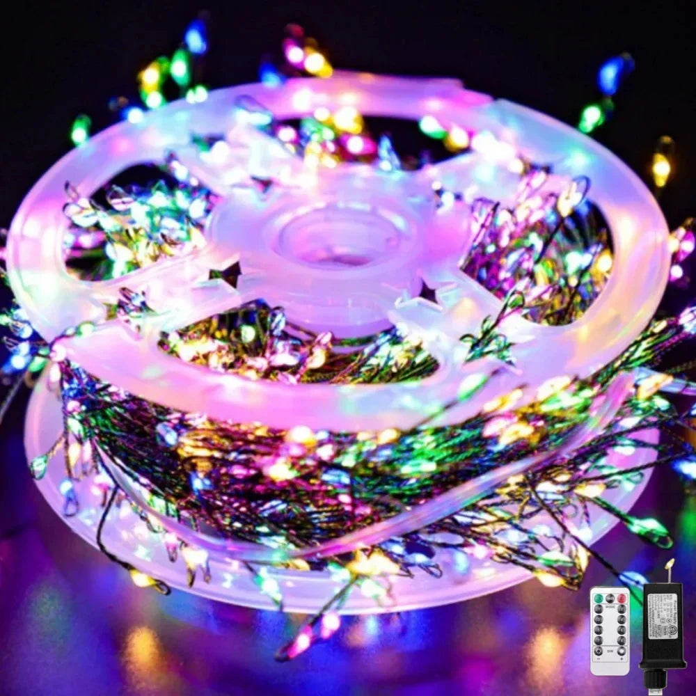LED Firecracker String Lights – Remote Control 30/50/75M (900/1500/2000 LEDs) Copper Wire Fairy Lights with EU/US Plug, IP65 Waterproof for Wedding Halloween Christmas