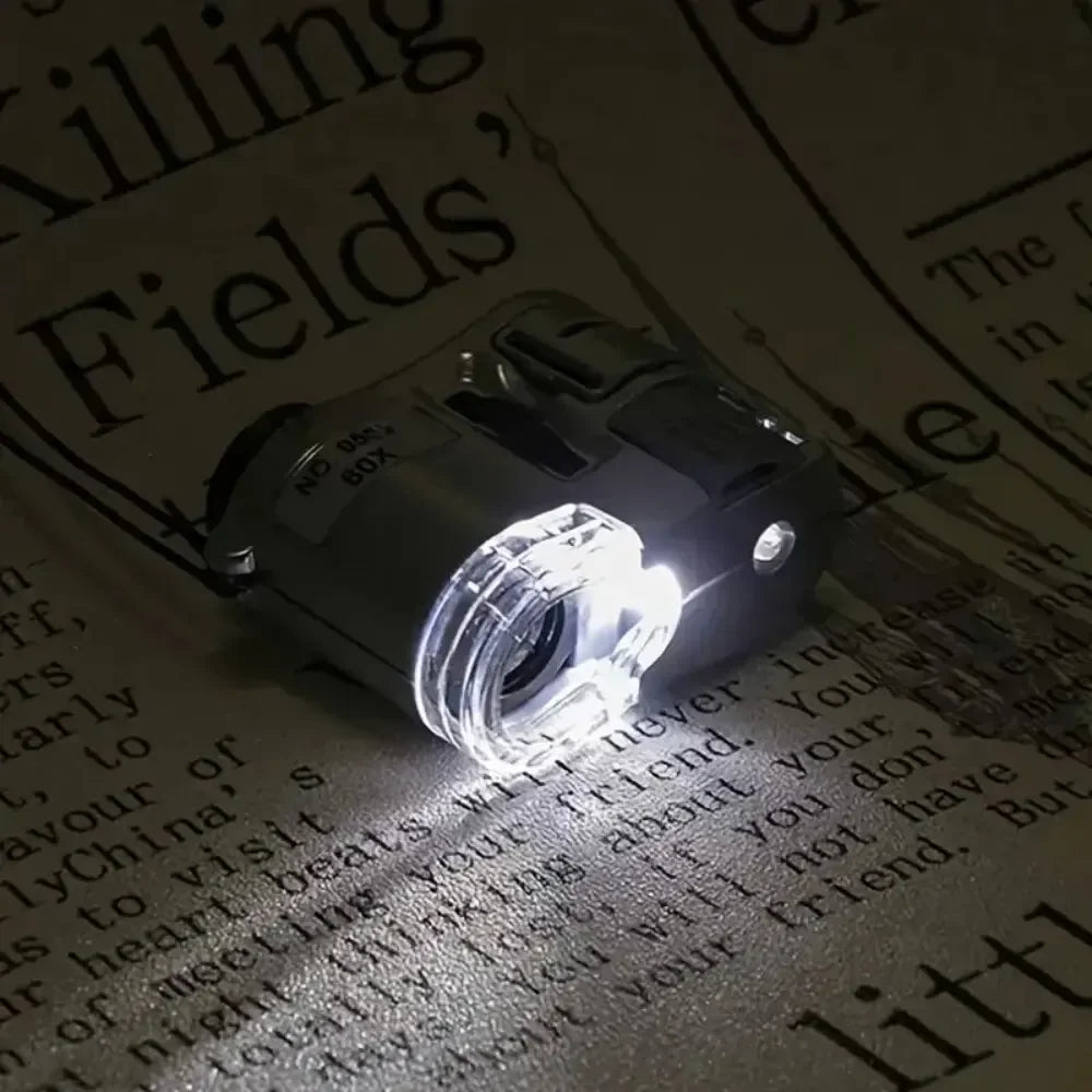 60x Handheld Pocket Magnifier with LED & UV Light Portable Jeweler Loupe