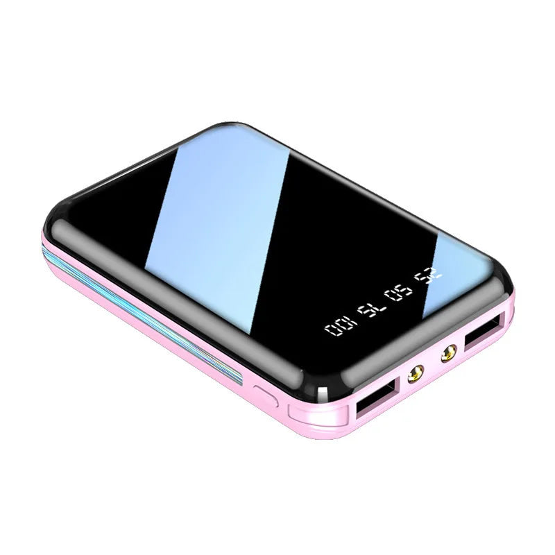 20000mAh Portable Power Bank with LED Mirror Screen, Built-In Cables & Dual USB — External Charger for Smartphones
