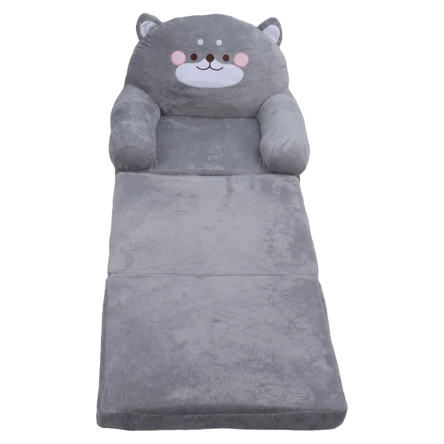 Cartoon Gray Dog Kids Sofa Foldable Toddler Chair - Soft Breathable Plush Armrest for Reading, Relaxing & Napping