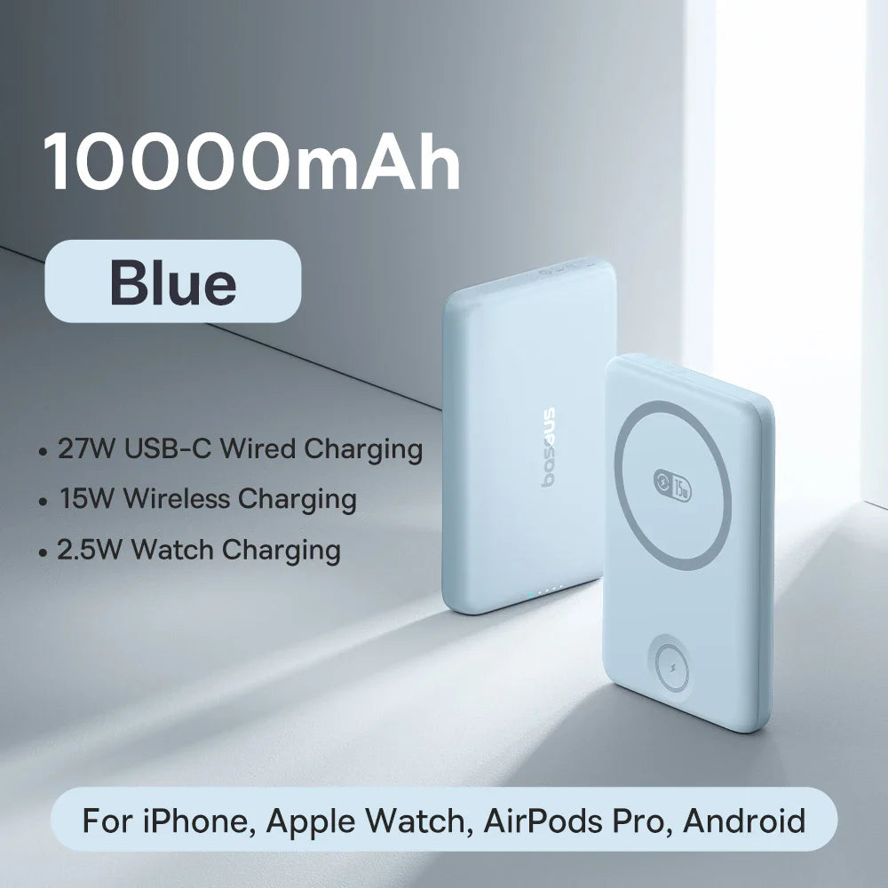Magnetic 10,000mAh Power Bank — 27W Fast Charge & 15W Wireless Charger for iPhone, Apple Watch, AirPods, Samsung, Xiaomi