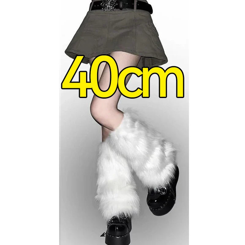 Plush Artificial Fur Leg Warmers 1/2 Pair Knee-Length Thermal Socks for Women & Girls 25/40 cm
