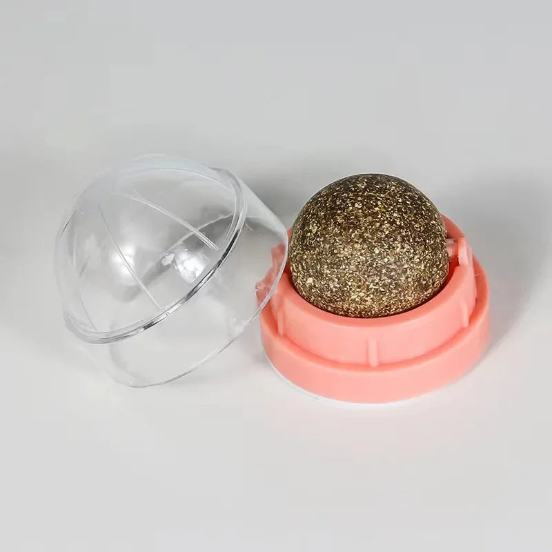 Wall-Mounted Catnip Ball Toy for Cats — 3 cm (1.2 in) Mint Ball, 4.5 cm (1.8 in) Base • Self-Rotating Interactive Cat Toy for Scratching & Dental Health