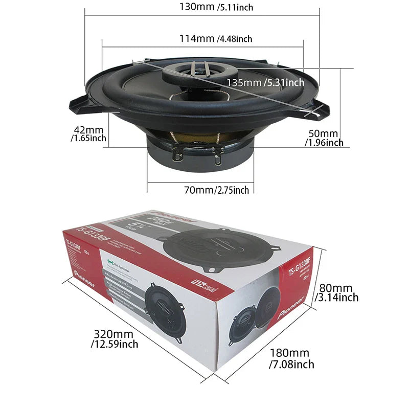 5.25-Inch (130mm) 5-Way Coaxial Car Speakers Pair — 560W (2 × 280W) Full-Range Hi‑Fi Car Audio