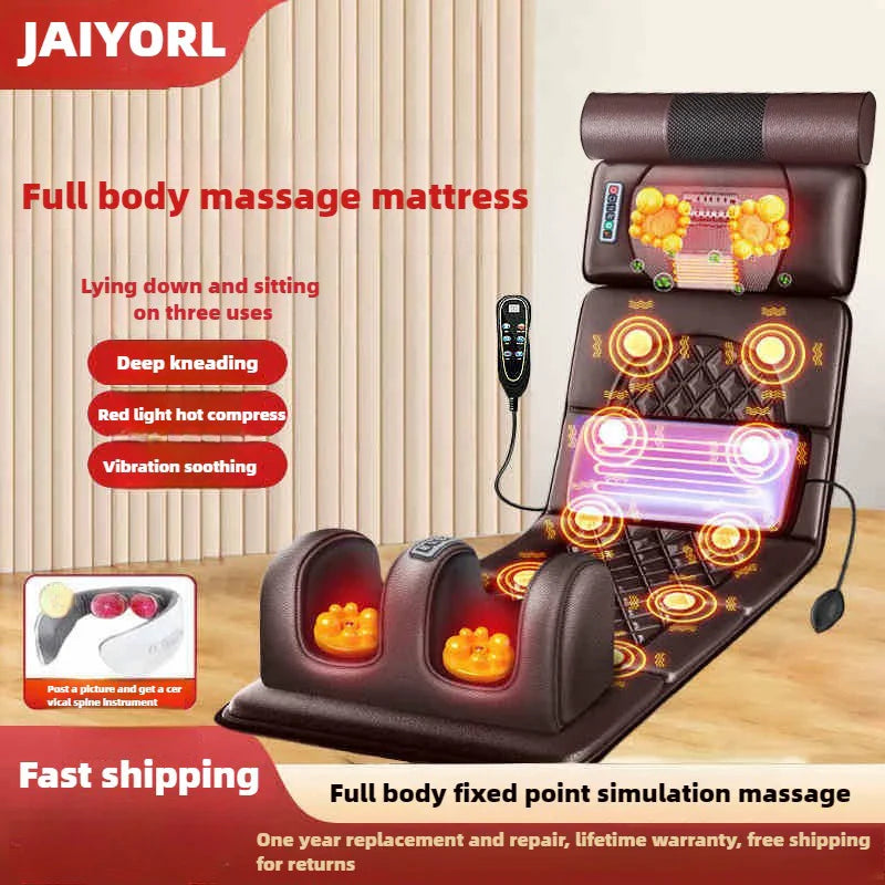 Full-Body Heated Massage Mattress with Hand Remote - Neck, Shoulder, Waist & Back Kneading, Airbag Vibration Therapy, Foldable Portable Massage Cushion