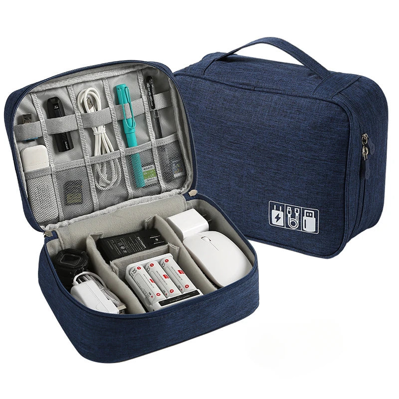 Large Travel Electronics Organizer — Multi-Compartment USB Cable & Power Bank Storage Bag (24 x 9 x 18 cm | 9.4 x 3.5 x 7.1 in)
