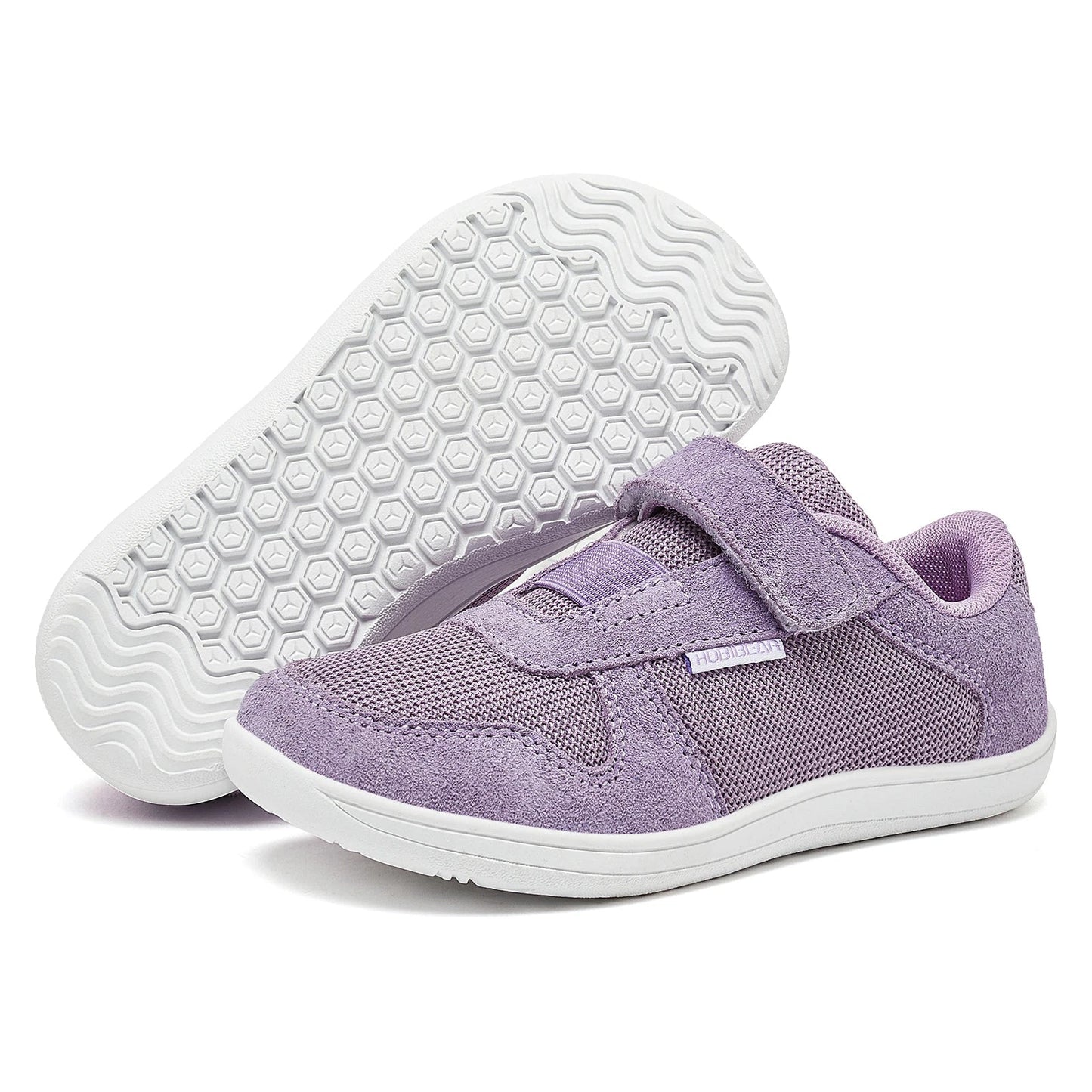Kids Wide-Toe Barefoot Sneakers — Lightweight Hook & Loop Mesh with Faux Leather Toe