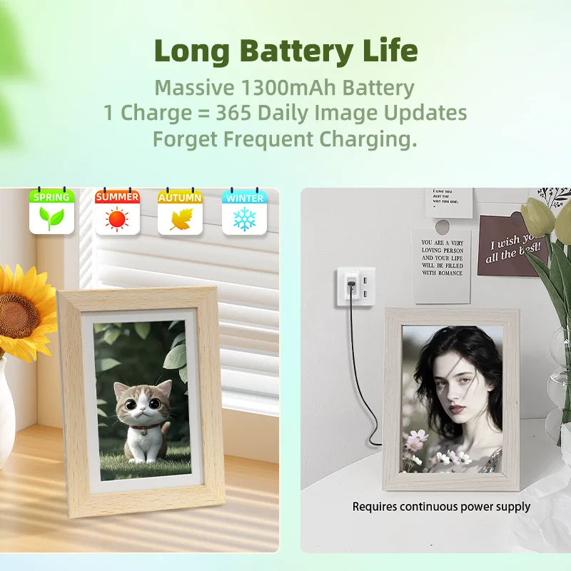 7.3-Inch (18.5 cm) Color E-Ink Digital Photo Frame - 800×480, 127 PPI, Wi‑Fi Touchscreen Smart Picture Frame