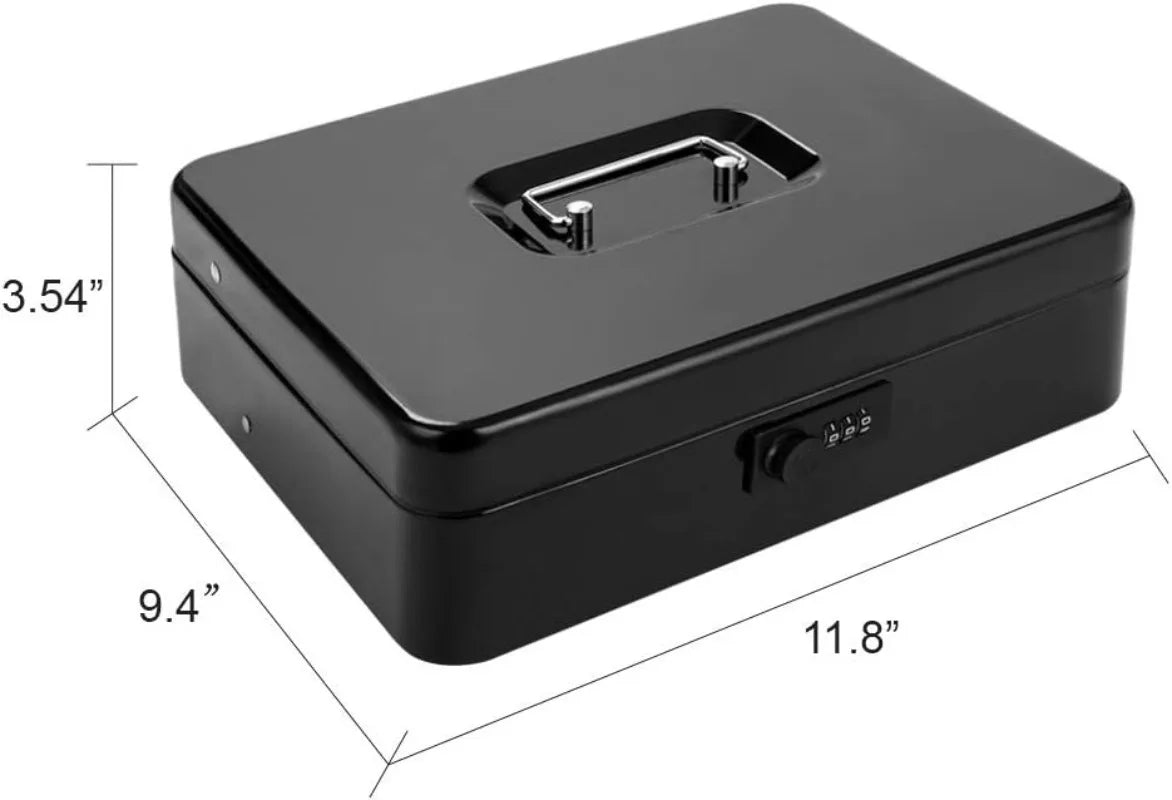 Lockable Cash Box with 4-Digit Combination Lock – Steel Money Box with Removable Coin Tray, 11.8 x 9.4 x 3.54 in (30 x 24 x 9 cm)