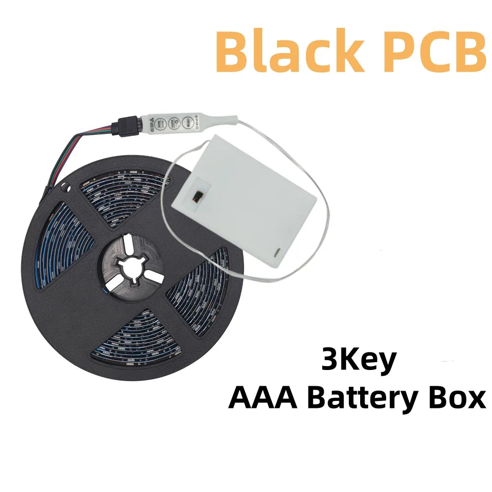 5V 5050 RGB LED Strip Light - Battery/USB Powered 0.5–5m (IP21/IP65) with Remote Control