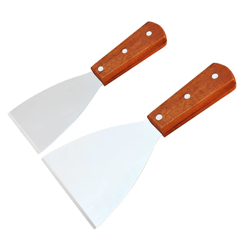 Wooden Handle Stainless Steel Offset Spatula for Steak, Burger, Pancake & Pizza - BBQ Kitchen Scraper