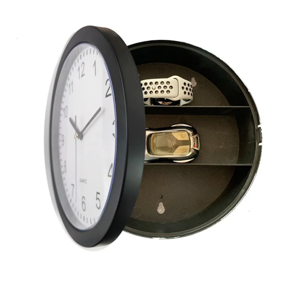 Hidden Safe Wall Clock 9.8 in (25 cm) - Secret Compartment Clock Safe for Cash, Jewelry & Keys - Silent Decorative Wall Clock