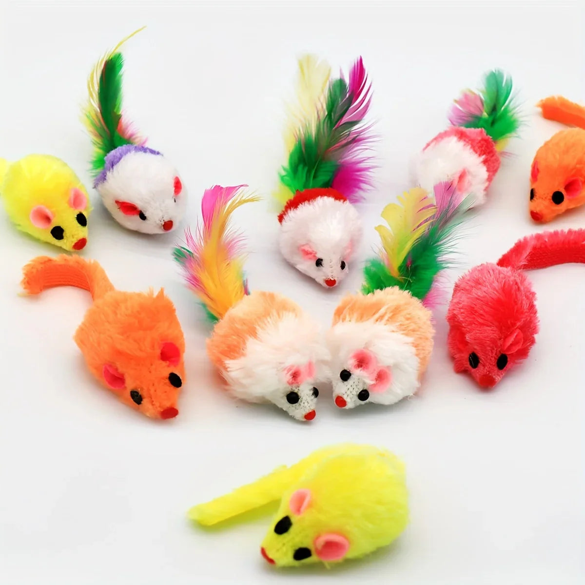 Rattle Catnip Mice Toy — Faux Fur Prefilled Catnip, Interactive Indoor Cat Toys — 3pc & 200pc Pack Options