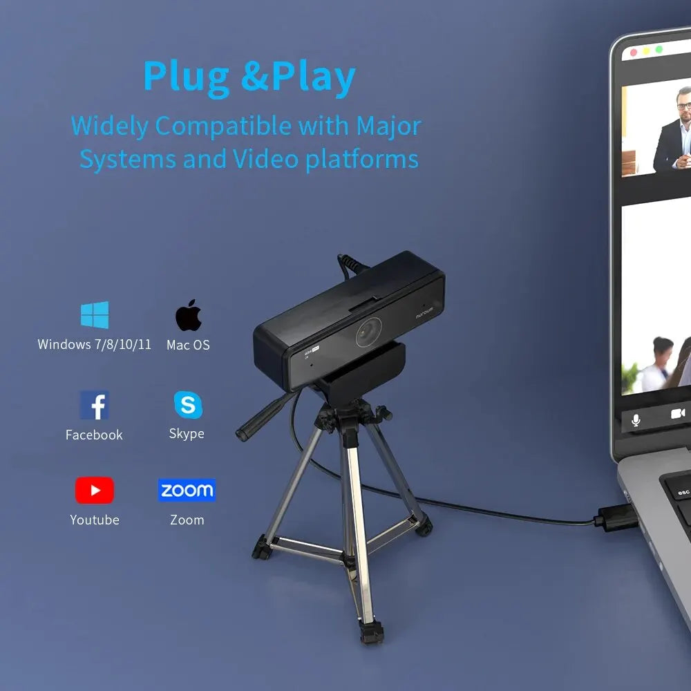 USB 1080p HD Webcam with CMOS Sensor, 4MP Photo Support — Plug-and-Play Camera for Streaming & Video Calls