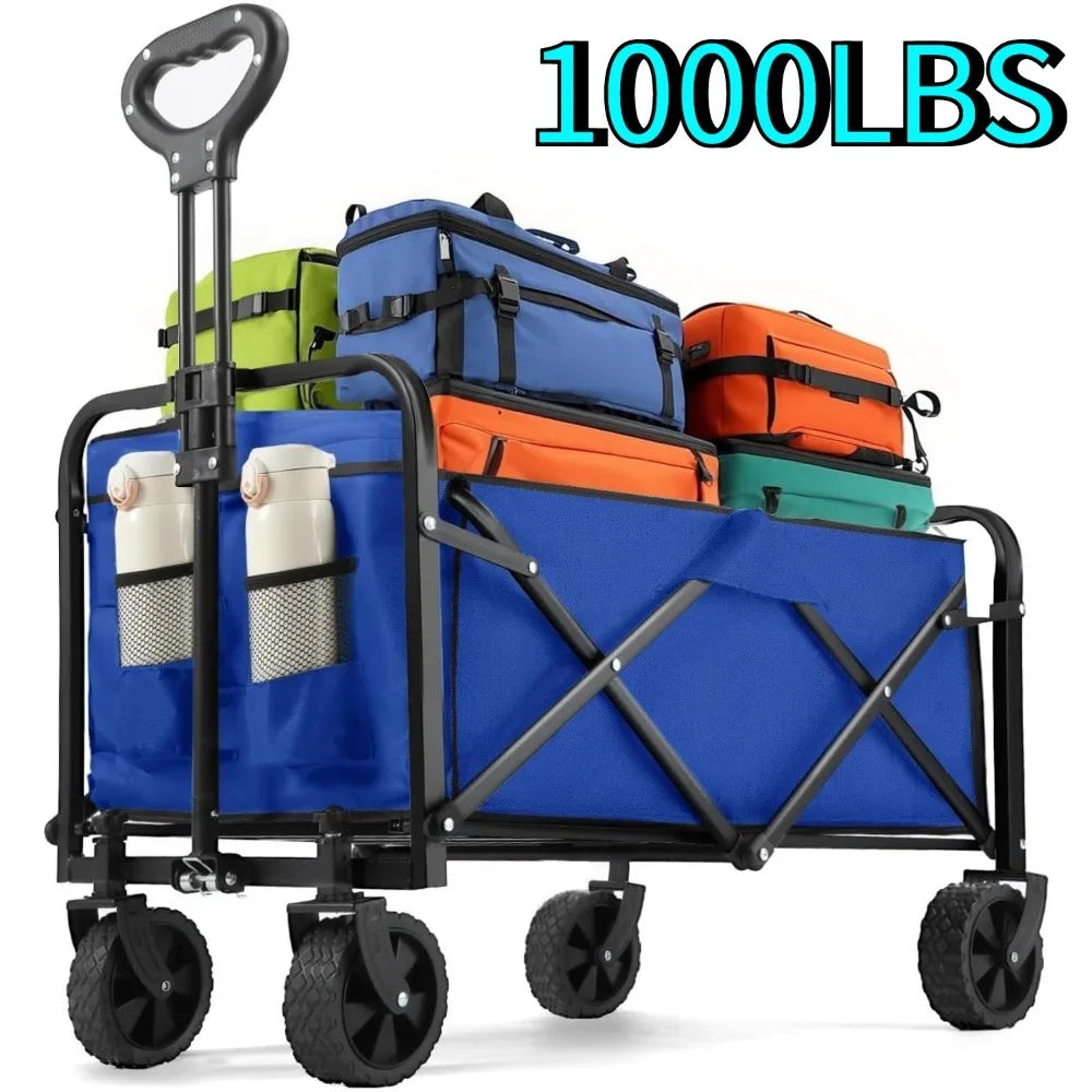 Collapsible Wagon Cart with All-Terrain Wheels — Heavy-Duty Foldable Beach, Shopping & Camping Utility Cart