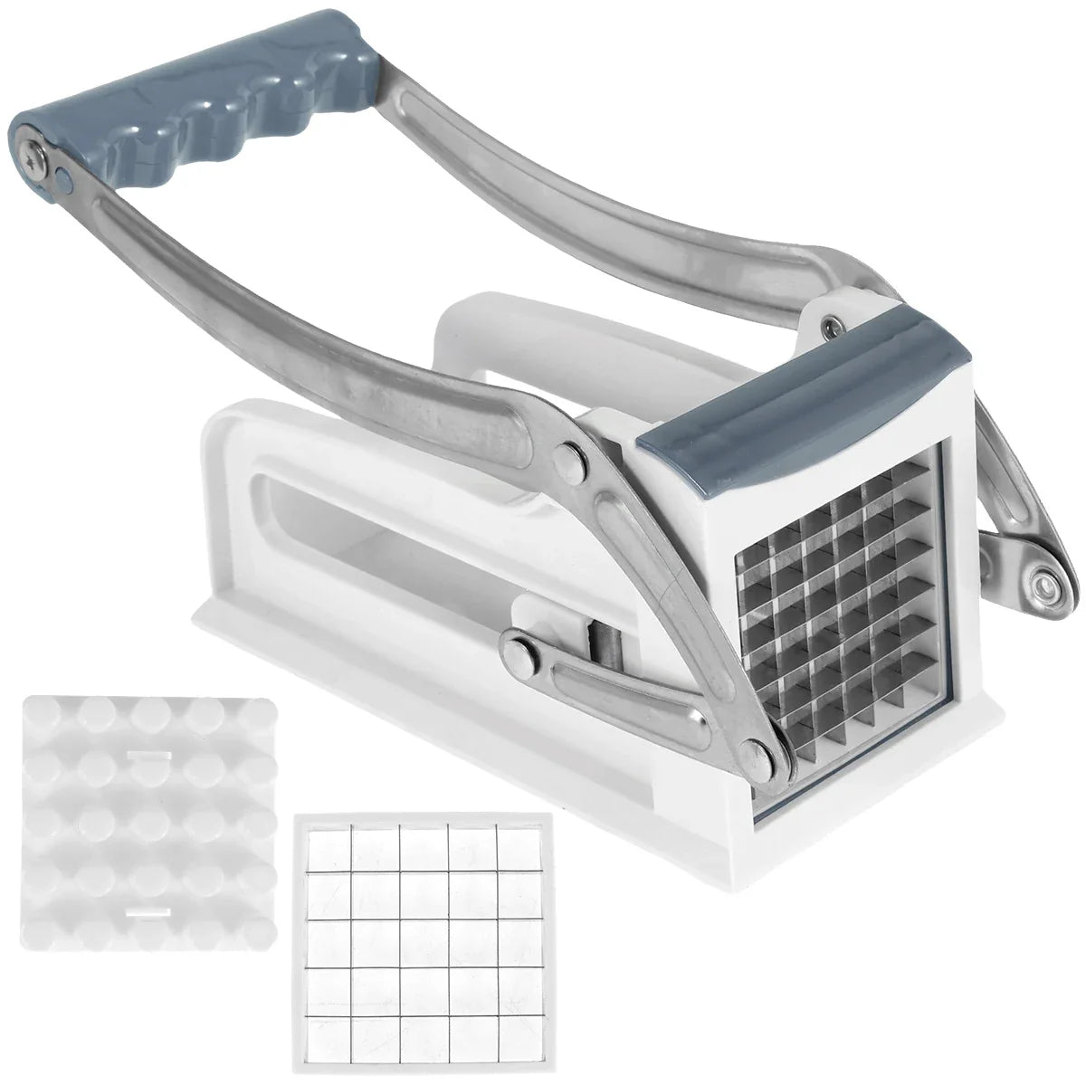 French Fry Cutter Stainless Steel Potato Chipper with 25 & 49-Hole Blades - Manual Vegetable Slicer with Suction Base
