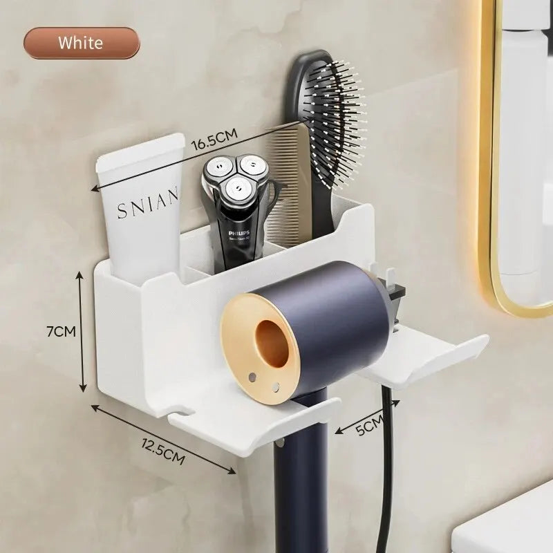 Wall-Mounted Hair Dryer & Straightener Holder – No-Drill Adhesive Hairdryer Organizer, ABS Bathroom Cradle