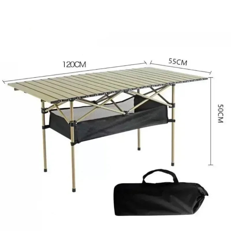 Portable Aluminum Alloy Folding Camping Table - Lightweight Roll-Up Picnic Table, Seats 6