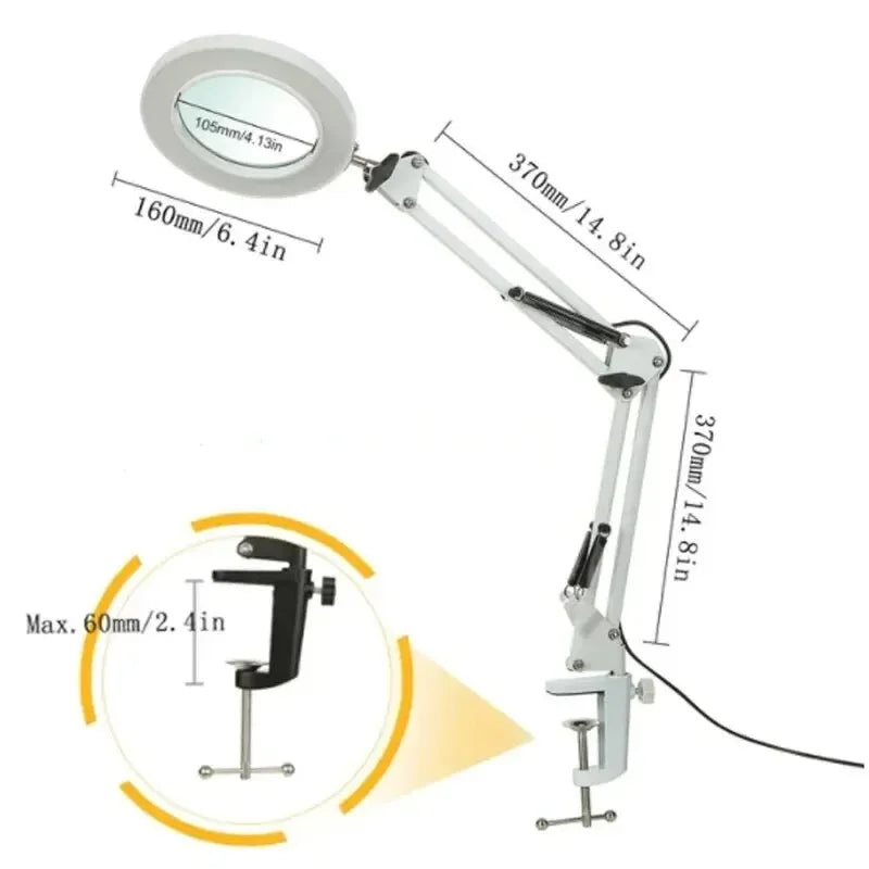 72-LED 8X/10X USB Illuminated Magnifying Lamp — 3-Color Adjustable LED Magnifier with Clamp for Soldering, Crafts, Repair & Skincare