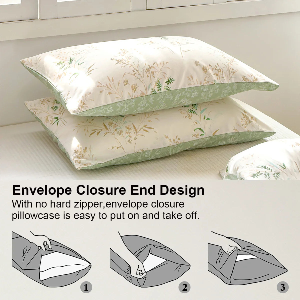 Elegant Floral Tea Art 3-Piece Duvet Cover Set - Soft Skin-Friendly Bedding (1 Duvet Cover + 2 Pillowcases), Multiple Sizes 1.0–2.0 m / 3.3–6.6 ft