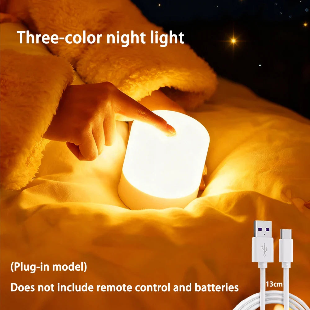 Dimmable LED Bedside Night Light – Rechargeable & Plug-In Touchscreen RGB Desk Lamp for Bedroom Reading