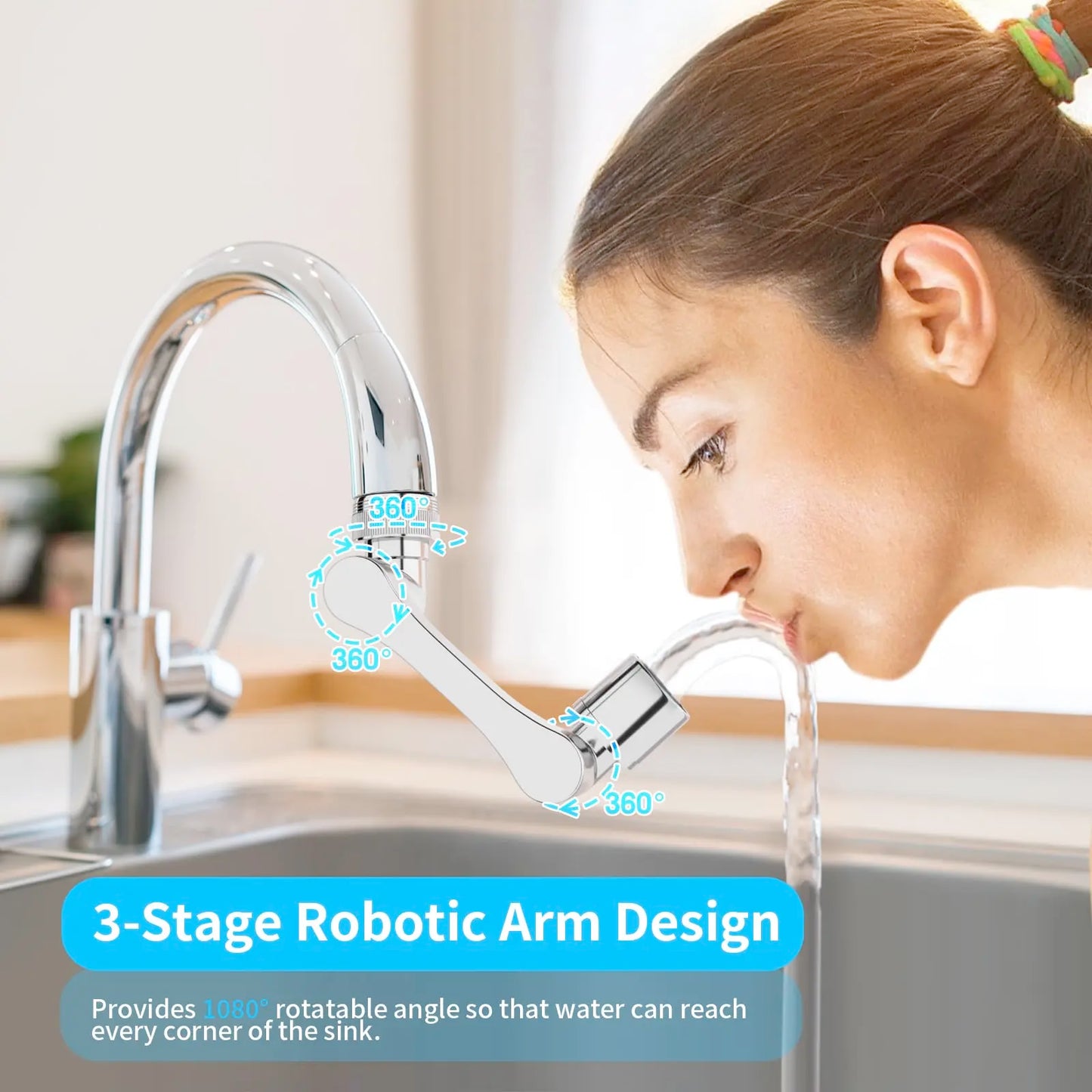 1080° Universal Rotating Faucet Extender – Dual-Mode Swivel Aerator for Kitchen & Bathroom