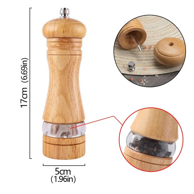 6.7-Inch (17 cm) Manual Pepper Grinder – Rubberwood & Acrylic Salt & Pepper Mill, Adjustable Ceramic Grinder, Refillable Spice Shaker