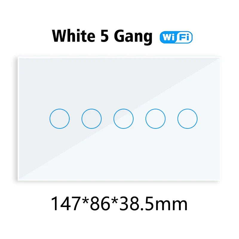 WiFi Smart Touch Glass Wall Light Switch — 8 Gang or 10 Gang (147 x 86 x 38.5 mm / 5.79 x 3.39 x 1.52 in) — Tuya/Smart Life, Alexa & Google Home