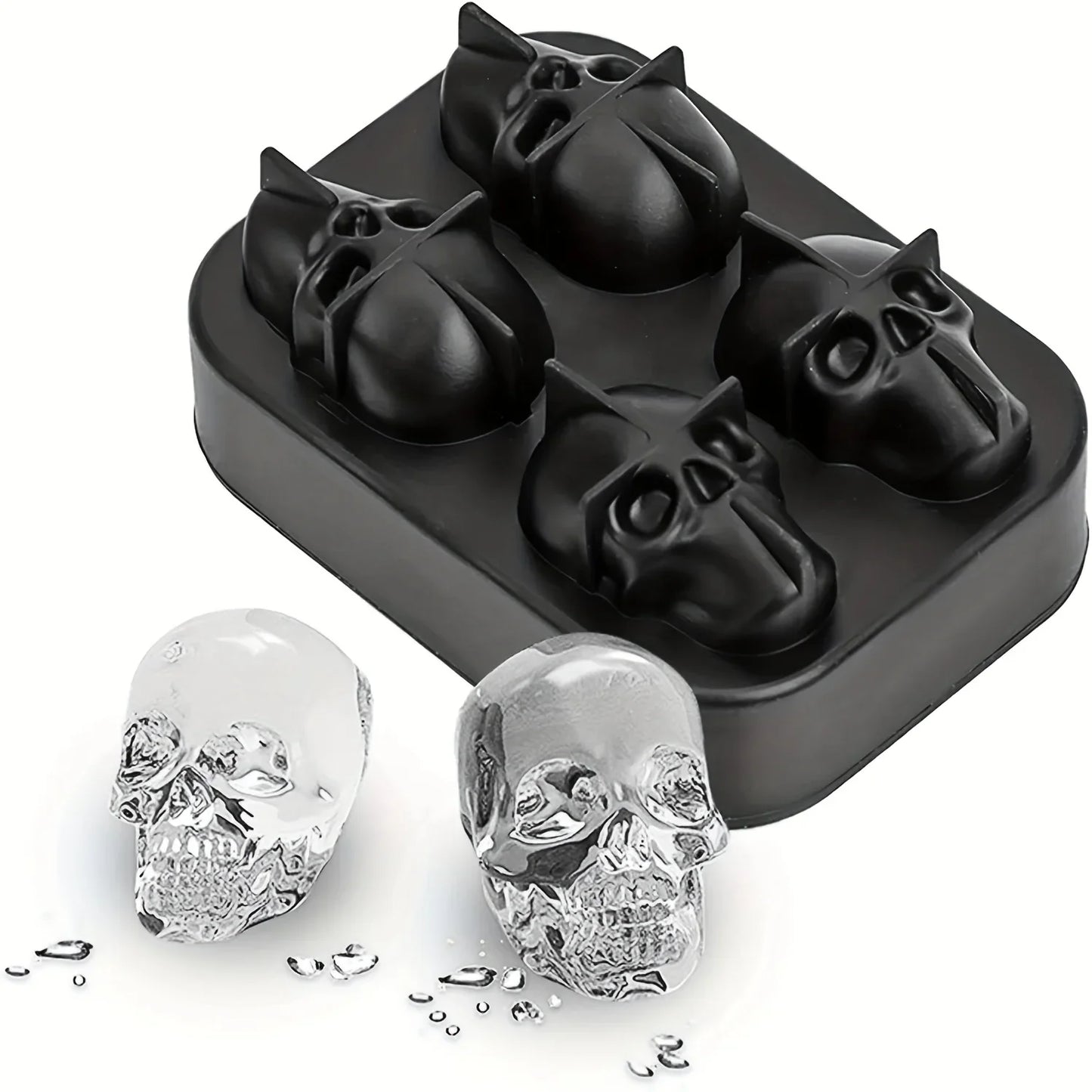 3D Skull Ice Ball Silicone Mold – 4 & 6-Cavity Flexible BPA-Free Ice Trays for Cocktails