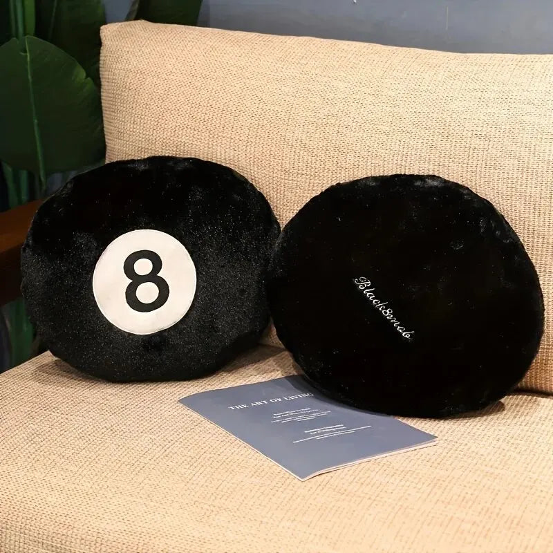 8-Ball Throw Pillow Cushion – Black Billiard Accent Pillow for Sofa, Tatami, Halloween & Christmas Decor